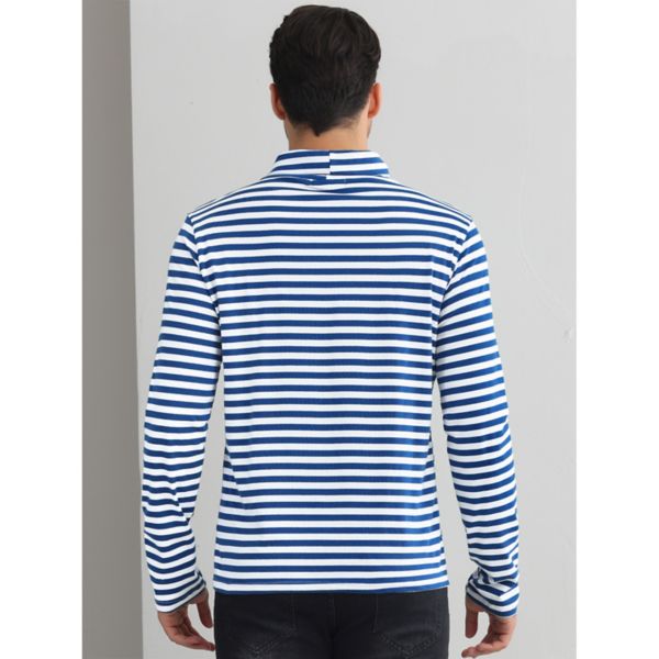 Striped Turtleneck T-Shirt for Men's Contrast Color Long Sleeves Pullover Stripes T Shirt Lars Amadeus