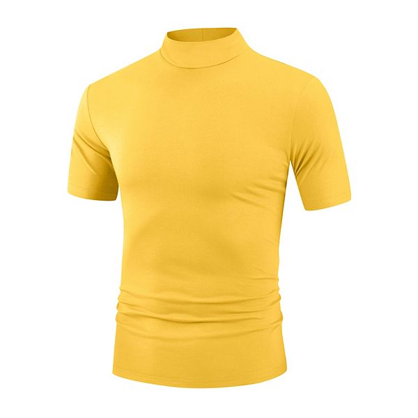 Turtleneck T-Shirt for Men's Short Sleeves Basic Regular Fit Mock Neck Tee Tops Lars Amadeus