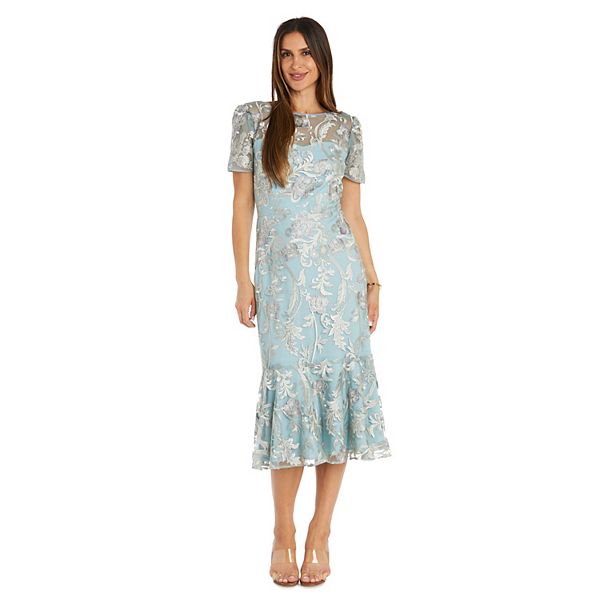 Women's R&M Richards Embroidered Tea Length Flounce Dress R&M Richards