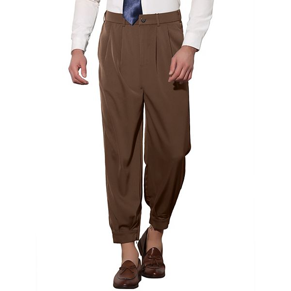 Cropped Pants for Men's Double Pleated Zipper Leg Tapered Formal Dress Pants Lars Amadeus