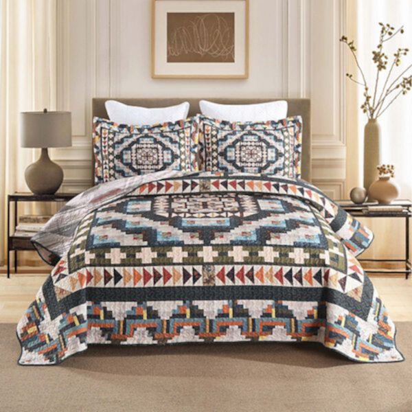 Marcielo 3Pcs Southwestern Geometry Lightweight Quilt Bedspread Set MarCielo