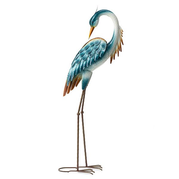 Glitzhome 38.5"H Vibrant Blue Metal Standing Crane Garden Statue with Stakes Glitzhome