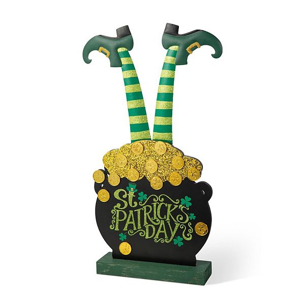 Glitzhome 24''H Wooden St. Patrick's Leprechaun Pot of Gold Porch Decor Glitzhome