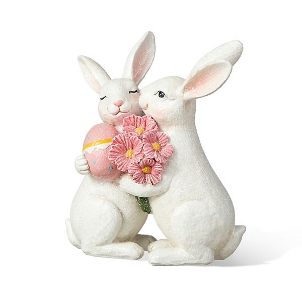 Glitzhome 7"H Easter Heartwarming Loving Bunny Resin Table Decor Glitzhome