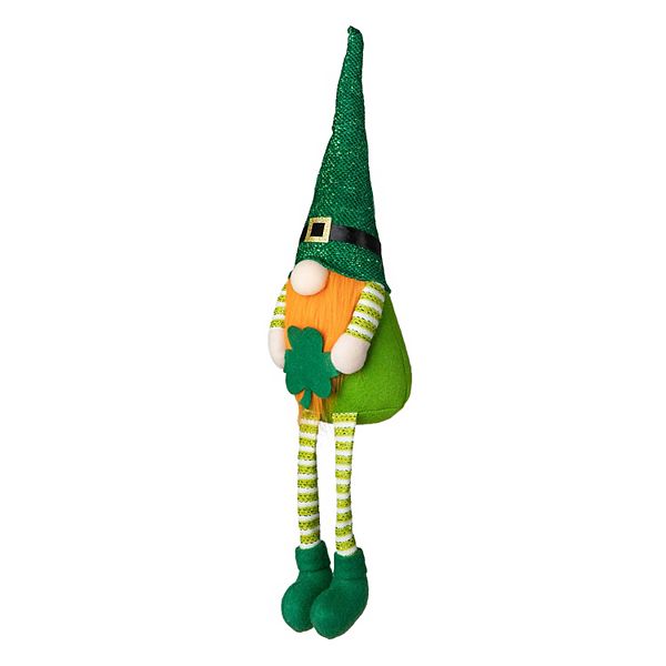 Glitzhome 28.25''H Fabric St. Patrick's Gnome Shelf Sitter with Dangling Legs Glitzhome