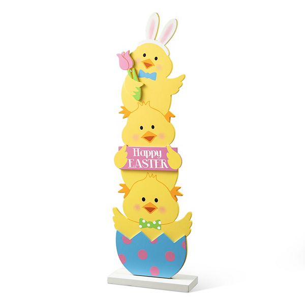 Glitzhome 30"H Easter Wooden Stacked Chicks Porch Decor Glitzhome