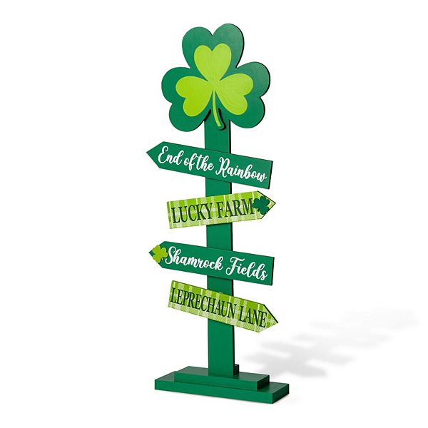 Glitzhome 36"H Prominent St. Patrick's Wood Shamrock Word Sign Porch Decor Glitzhome