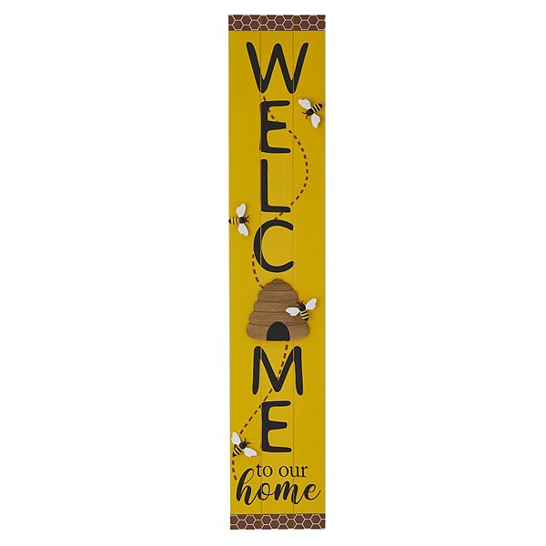 Glitzhome 42"H Solid Wood "WELCOME" Porch Sign with Bee Glitzhome