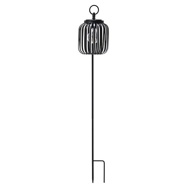 Glitzhome 33"H Free-standing Black Metal Stripes Solar Powered Outdoor Lantern Glitzhome