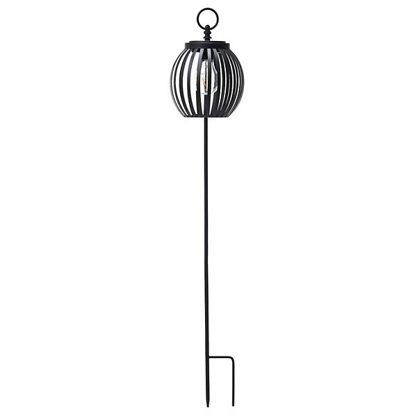 Glitzhome 32.25"H Black Metal Stripes Solar Powered Outdoor Lantern Glitzhome