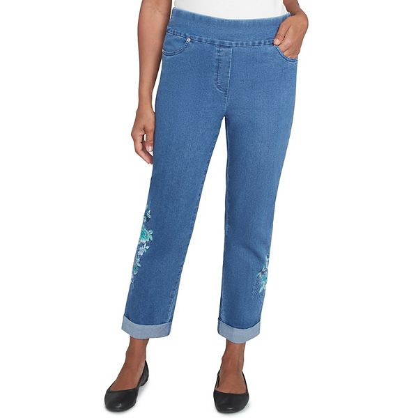 Petite Alfred Dunner Embroidered Super Stretch Denim Ankle Pants Alfred Dunner