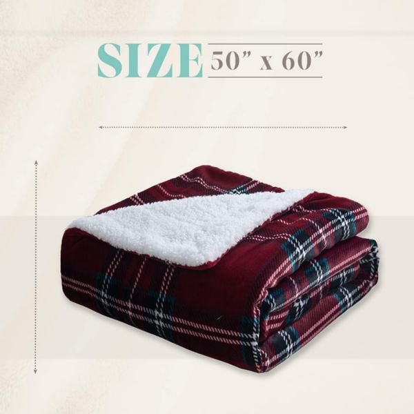 Elegant Comfort Plaid Pattern Printed Velvet Plush Fleece Sherpa Throw Elegant Comfort