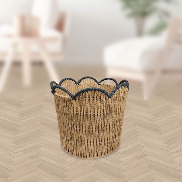 Belle Maison Small Paper Weave Bin with Scallop Trim Belle Maison