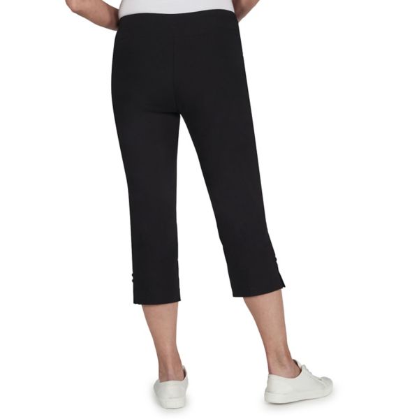 Hearts Of Palm Petite Essentials Solid Pull-on Capri Pants With Detailed Split Hem Hearts Of Palm