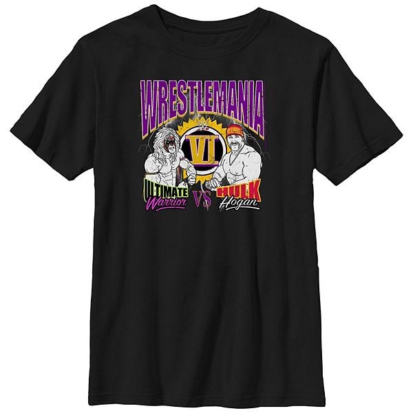 Boys WWE Wrestlemania VI Ultimate Warrior VS Hulk Hogan Graphic Tee Licensed Character