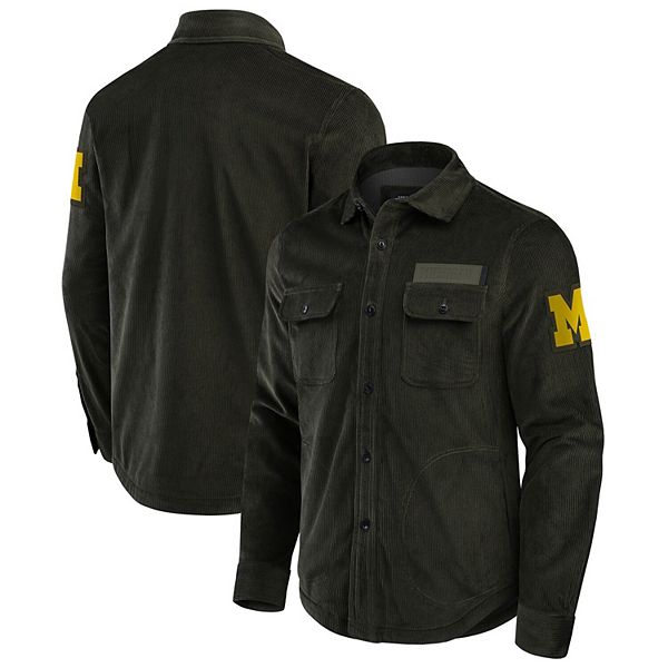 Men's Darius Rucker Collection by Fanatics Olive Michigan Wolverines Corduroy Full-Button Shacket Darius Rucker Collection by Fanatics