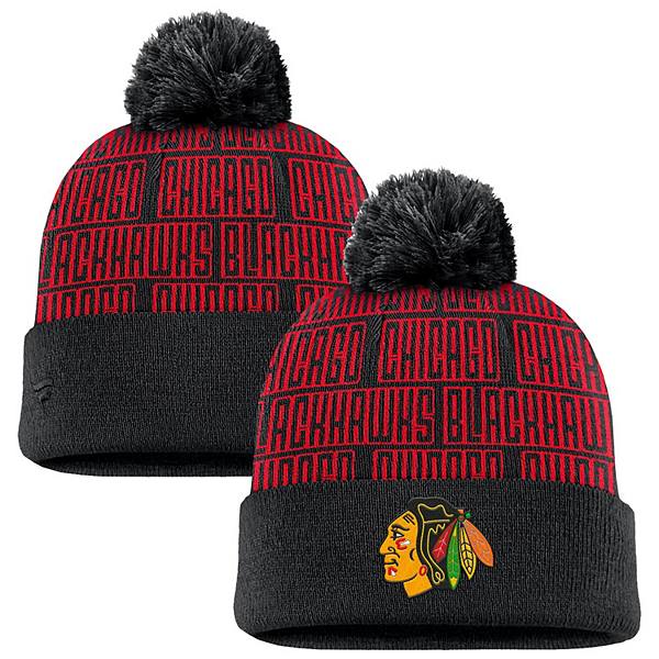 Men's Fanatics Black Chicago Blackhawks Fundamental Empty Net Cuffed Knit Hat with Pom Fanatics Brands - White Label