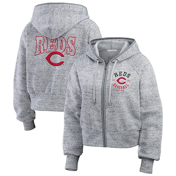 Women's WEAR by Erin Andrews  Heather Gray Cincinnati Reds Speckled Fleece Cropped Full-Zip Hoodie WEAR by Erin Andrews