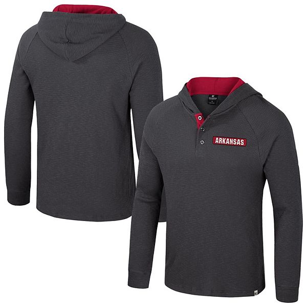 Men's Colosseum  Charcoal Arkansas Razorbacks Dujour Ralgan Long Sleeve Henley Hoodie T-Shirt Colosseum