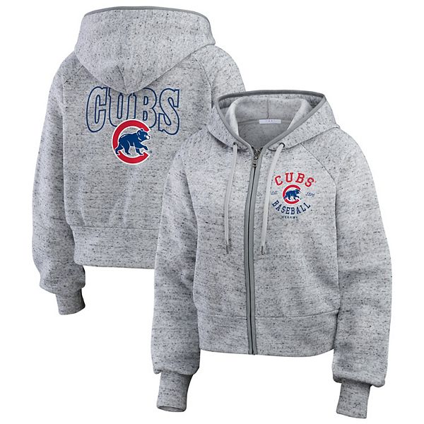 Women's WEAR by Erin Andrews  Heather Gray Chicago Cubs Speckled Fleece Cropped Full-Zip Hoodie WEAR by Erin Andrews