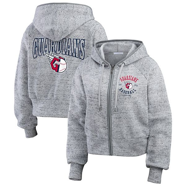 Women's WEAR by Erin Andrews  Heather Gray Cleveland Guardians Speckled Fleece Cropped Full-Zip Hoodie WEAR by Erin Andrews