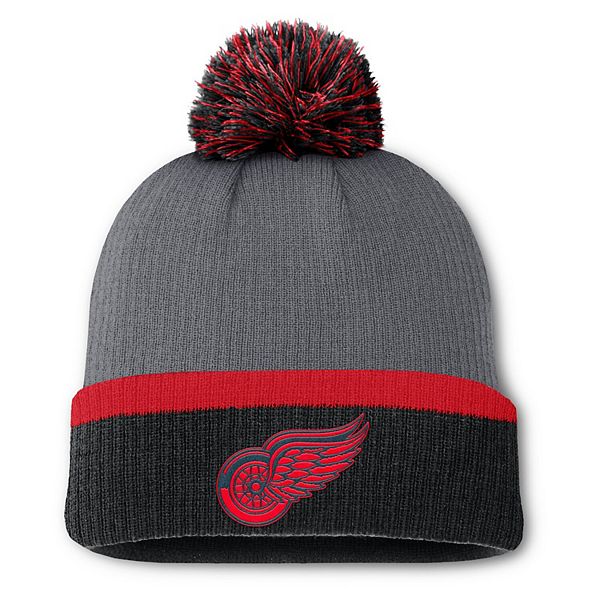 Women's Fanatics  Charcoal Detroit Red Wings Cuffed Knit Hat with Pom Fanatics Brands - White Label