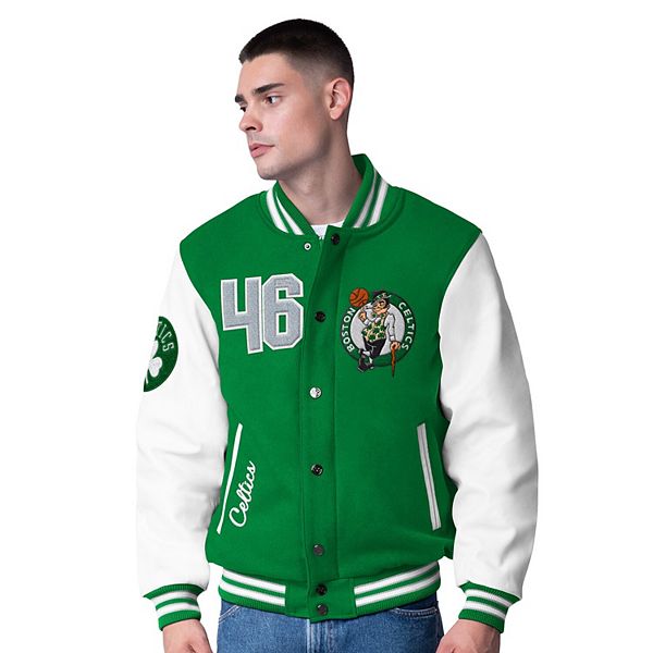 Men's G-III Sports by Carl Banks  Kelly Green Boston Celtics Moneyball Wool & Leather Full-Snap Varsity Jacket G-III Sports by Carl Banks