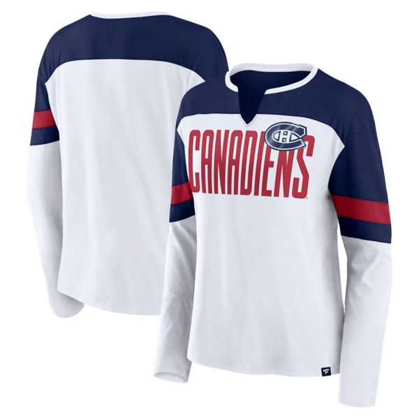 Women's Fanatics White Montreal Canadiens Frozen Long Sleeve Notch Neck T-Shirt Fanatics Brands - White Label