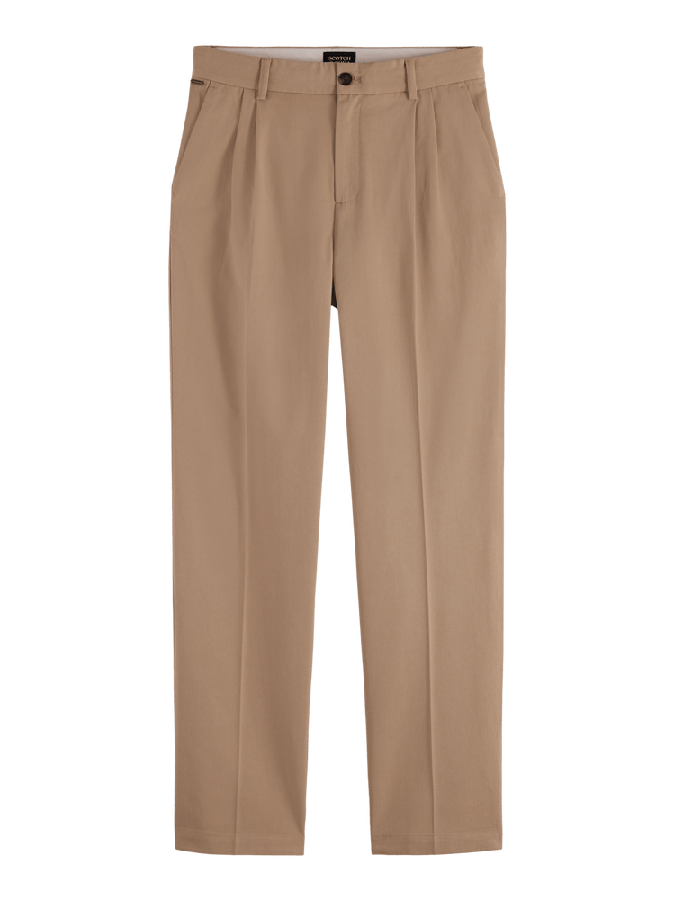 Pleated Cotton/Lyocell Twill Relaxed Straight Fit Chino Scotch & Soda