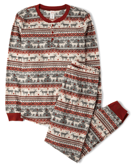 Mens Matching Family Moose Fairsle Thermal Henley Pajamas The Children`s Place