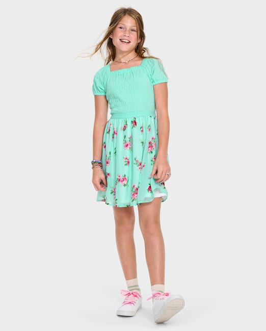 Girls Floral Smocked Fit And Flare Dress The Children`s Place