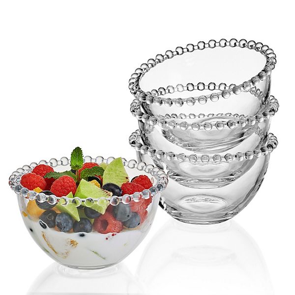 Fitz & Floyd Everyday White Beaded 5.25 in. Small Glass Bowls, Set of 4 Fitz & Floyd