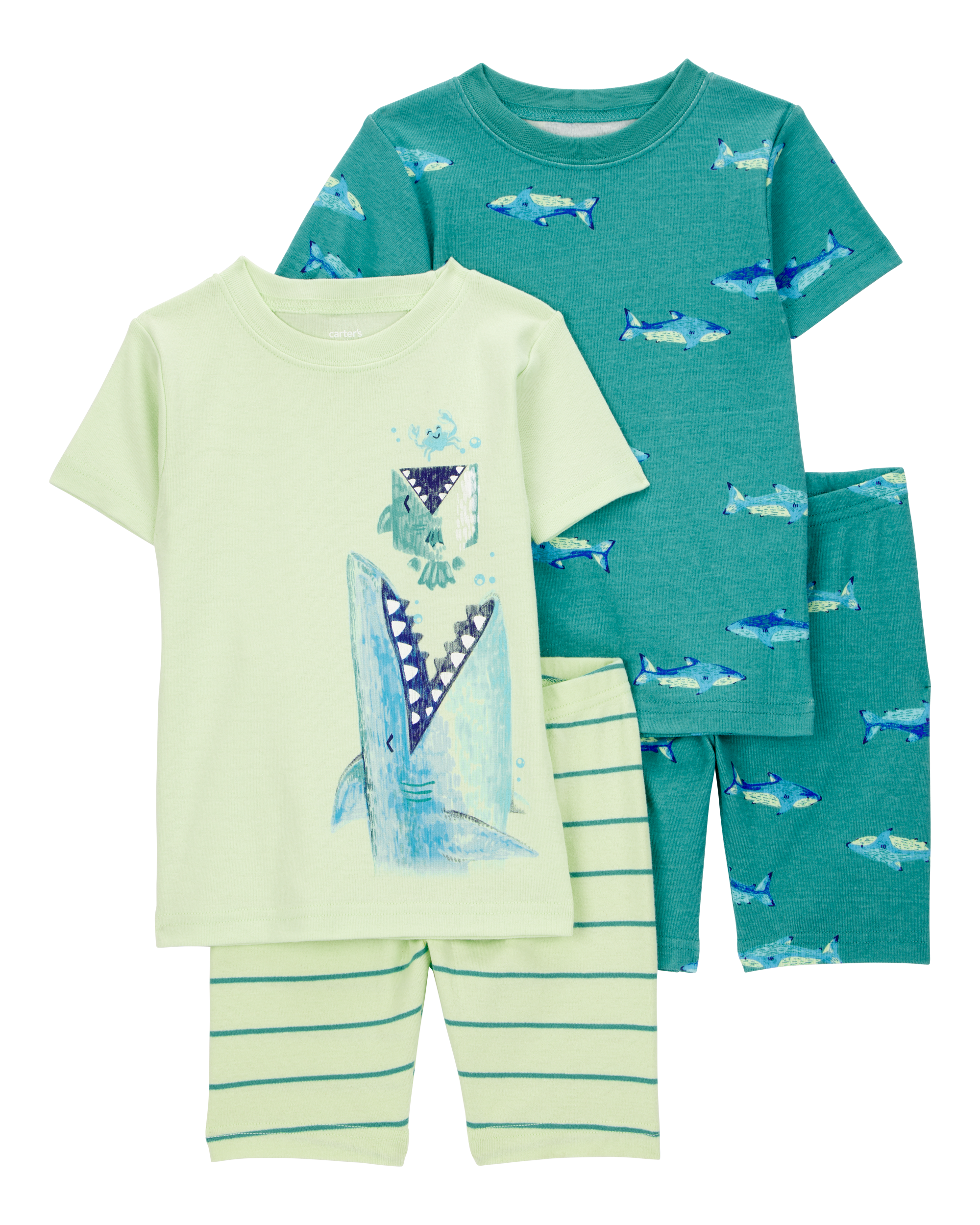 Baby Shark Print Snug Fit Cotton 4-Piece Pajamas Carter's