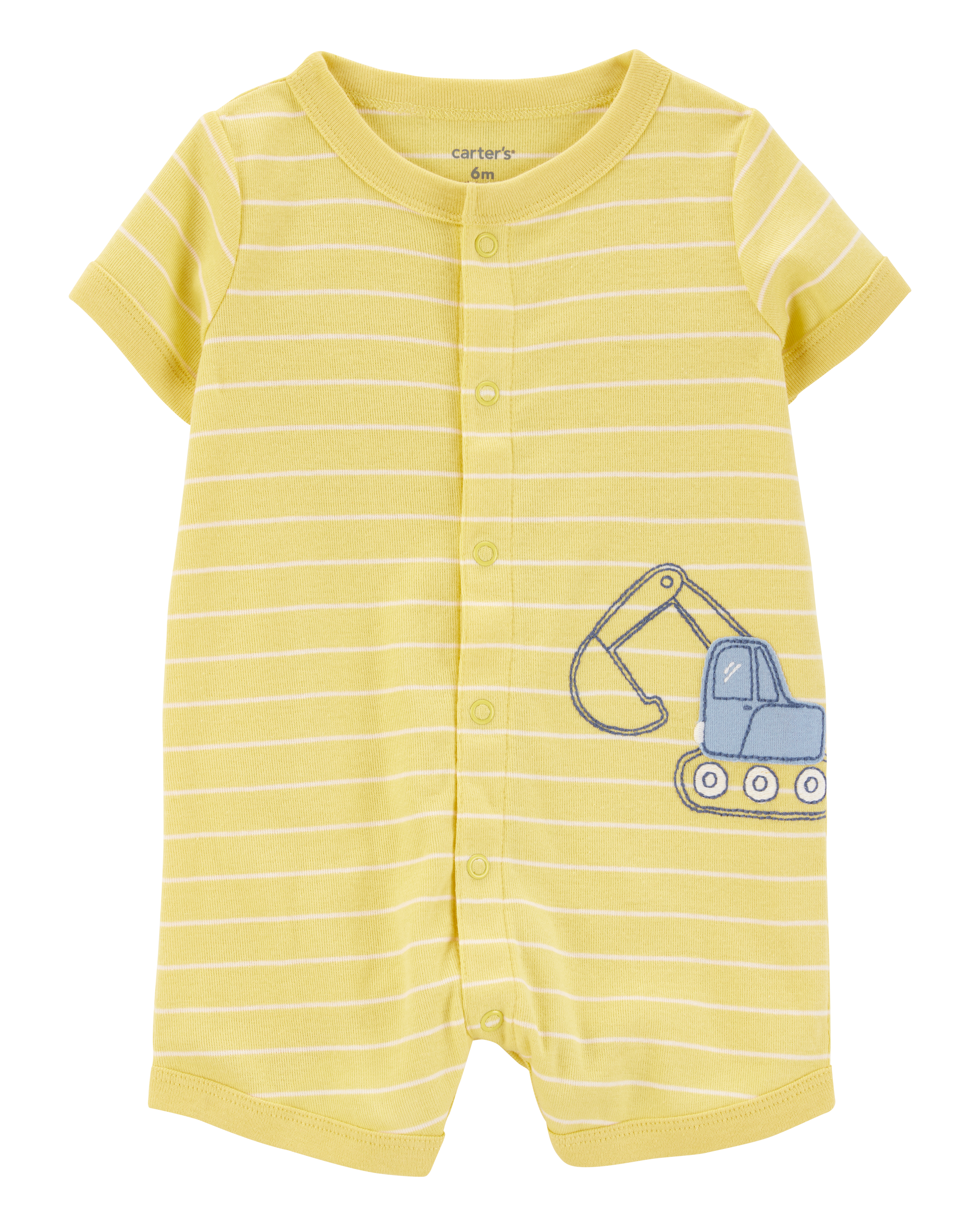 Baby Construction Striped Cotton Short-Sleeve Romper - Yellow Carter's