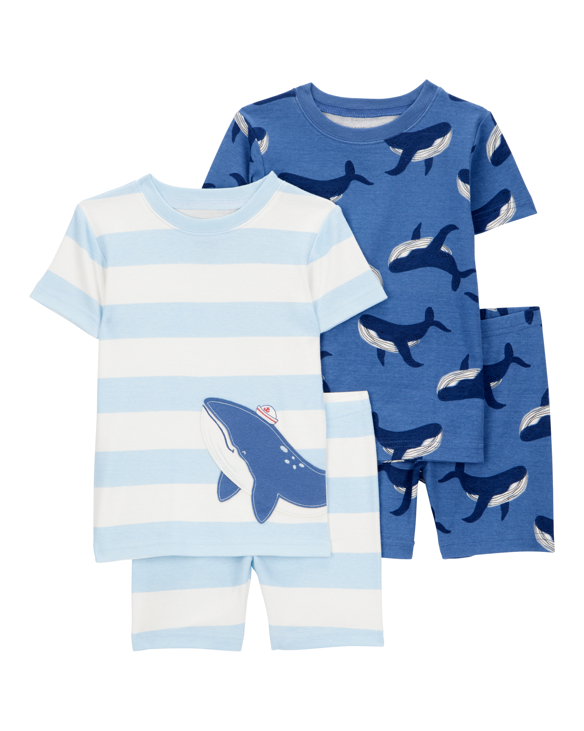 Baby Whale Striped Snug Fit Cotton 4-Piece Pajamas Carter's