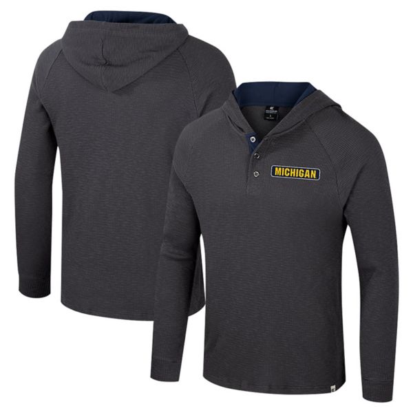 Men's Colosseum  Charcoal Michigan Wolverines Dujour Ralgan Long Sleeve Henley Hoodie T-Shirt Colosseum