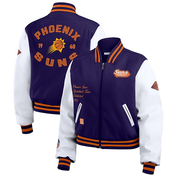 Women's WEAR by Erin Andrews Purple/White Phoenix Suns Cropped Varsity Full-Zip Jacket WEAR by Erin Andrews