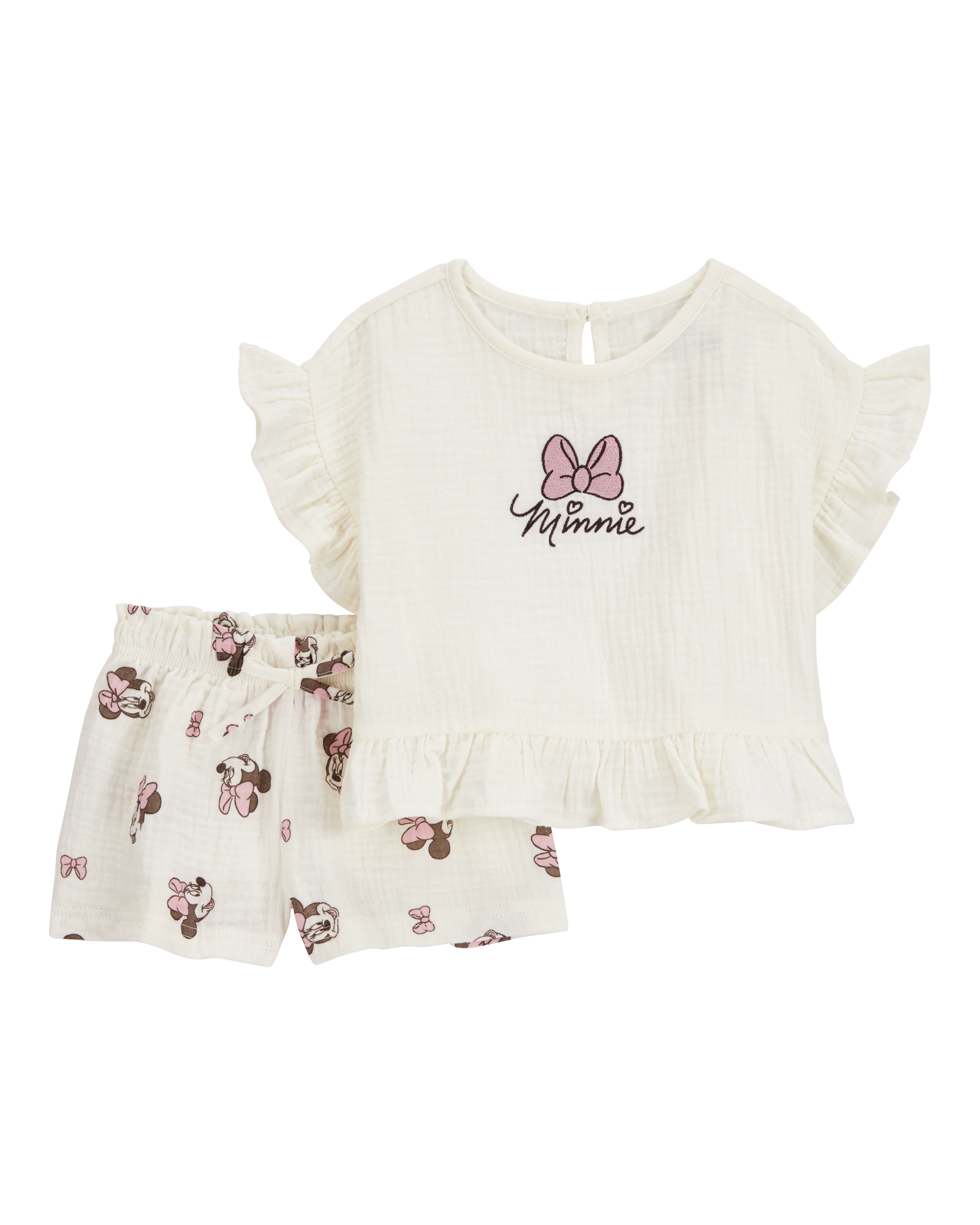 Baby 2-Piece Flutter-Sleeve Gauze Minnie Mouse Tee & Short Set Carter's