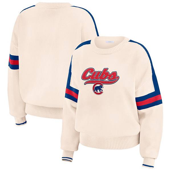 Women's WEAR by Erin Andrews  Cream Chicago Cubs Stripe Pullover Sweater WEAR by Erin Andrews