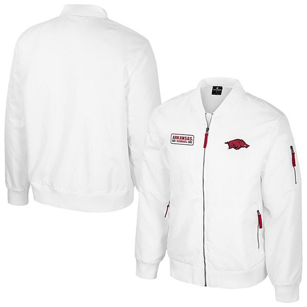 Men's Colosseum Arkansas Razorbacks White Rabbit Full-Zip Bomber Jacket Colosseum