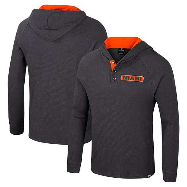 Men's Colosseum  Charcoal Miami Hurricanes Dujour Ralgan Long Sleeve Henley Hoodie T-Shirt Colosseum