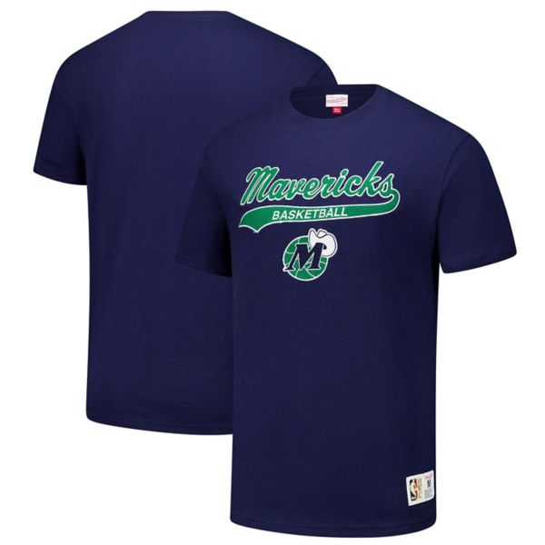 Men's Mitchell & Ness Navy Dallas Mavericks Hardwood Classics Felt Applique Slub T-Shirt Mitchell & Ness