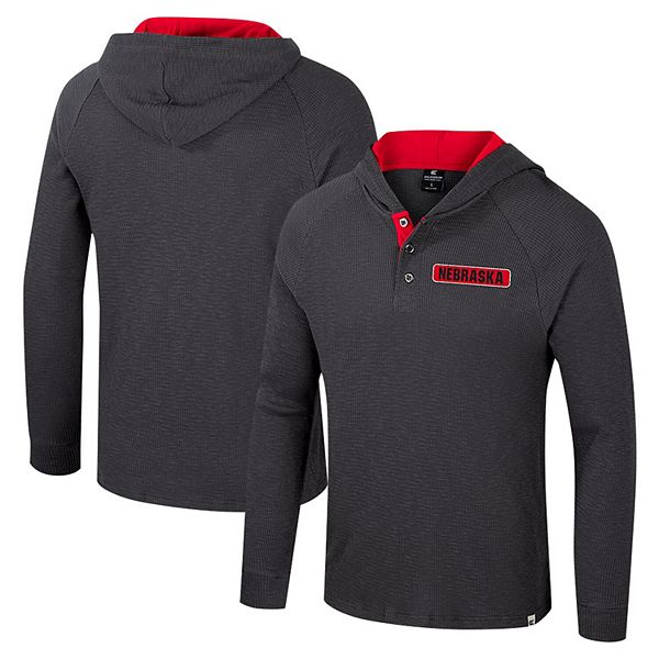 Men's Colosseum  Charcoal Nebraska Huskers Dujour Ralgan Long Sleeve Henley Hoodie T-Shirt Colosseum