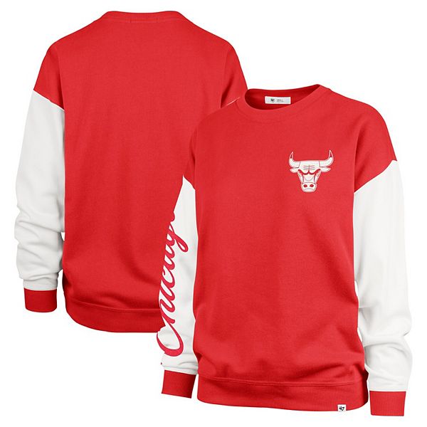 Women's '47 Red Chicago Bulls  Rise Andie Oversized Pullover Sweatshirt 47 Brand