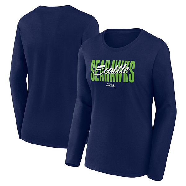 Women's College Navy Seattle Seahawks Grip Long Sleeve T-Shirt Unbranded