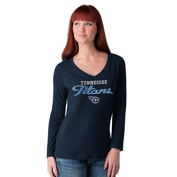 Women's G-III 4Her by Carl Banks Navy Tennessee Titans Post Season Long Sleeve V-Neck T-Shirt G-III 4Her by Carl Banks