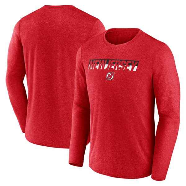 Men's Fanatics Heather Red New Jersey Devils Transition Long Sleeve T-Shirt Fanatics Brands - White Label