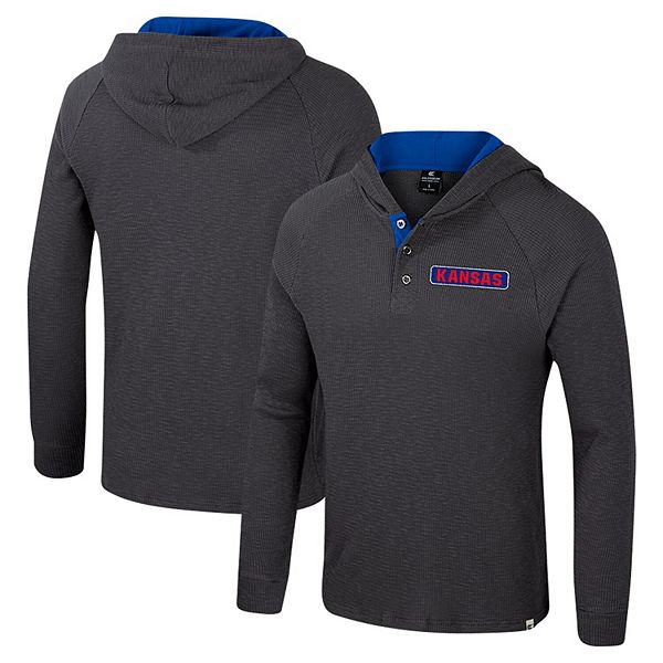 Men's Colosseum  Charcoal Kansas Jayhawks Dujour Ralgan Long Sleeve Henley Hoodie T-Shirt Colosseum