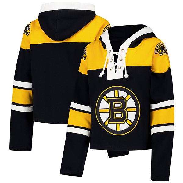 Women's '47 Black Boston Bruins Cropped Superior Lacer Pullover Hoodie 47 Brand