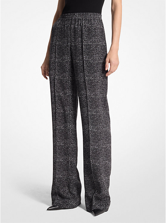 Glen Plaid Silk Crepe De Chine Pajama Pants Michael Kors Collection